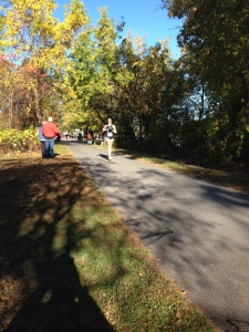 Cruising through Mile 8, second woman by 4 minutes already. 