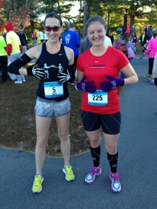 Lauren and I showing off our gloves at the start. 